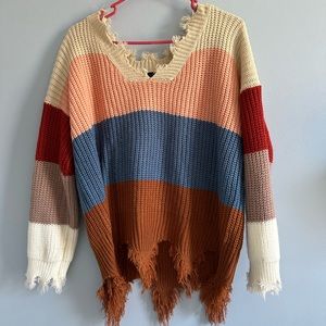 Fringed multi-color sweater